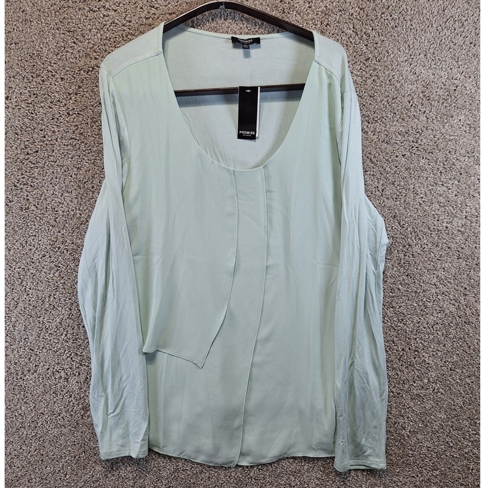 Premise‎ Studio Top Womens XL Mint Sprig Green Overlay Knit Long Sleeve Blouse